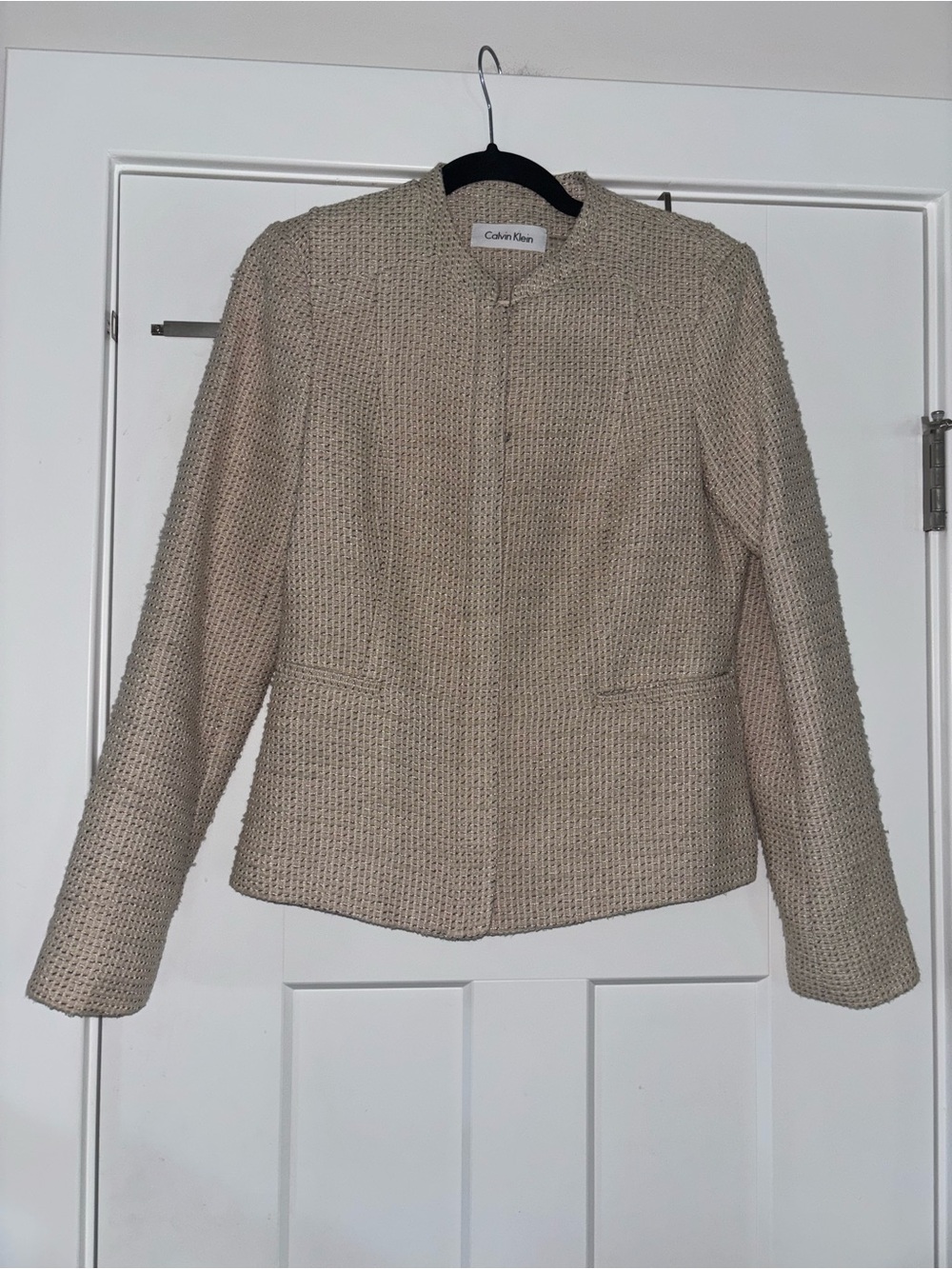 Calvin Klein Neutral Beige Bouclé Blazer Jacket